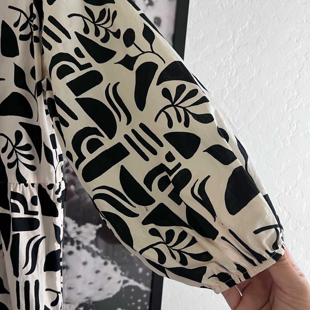 Maeve Black and Cream Long Sleeve Printed Midi Dress - Picture 10 of 14